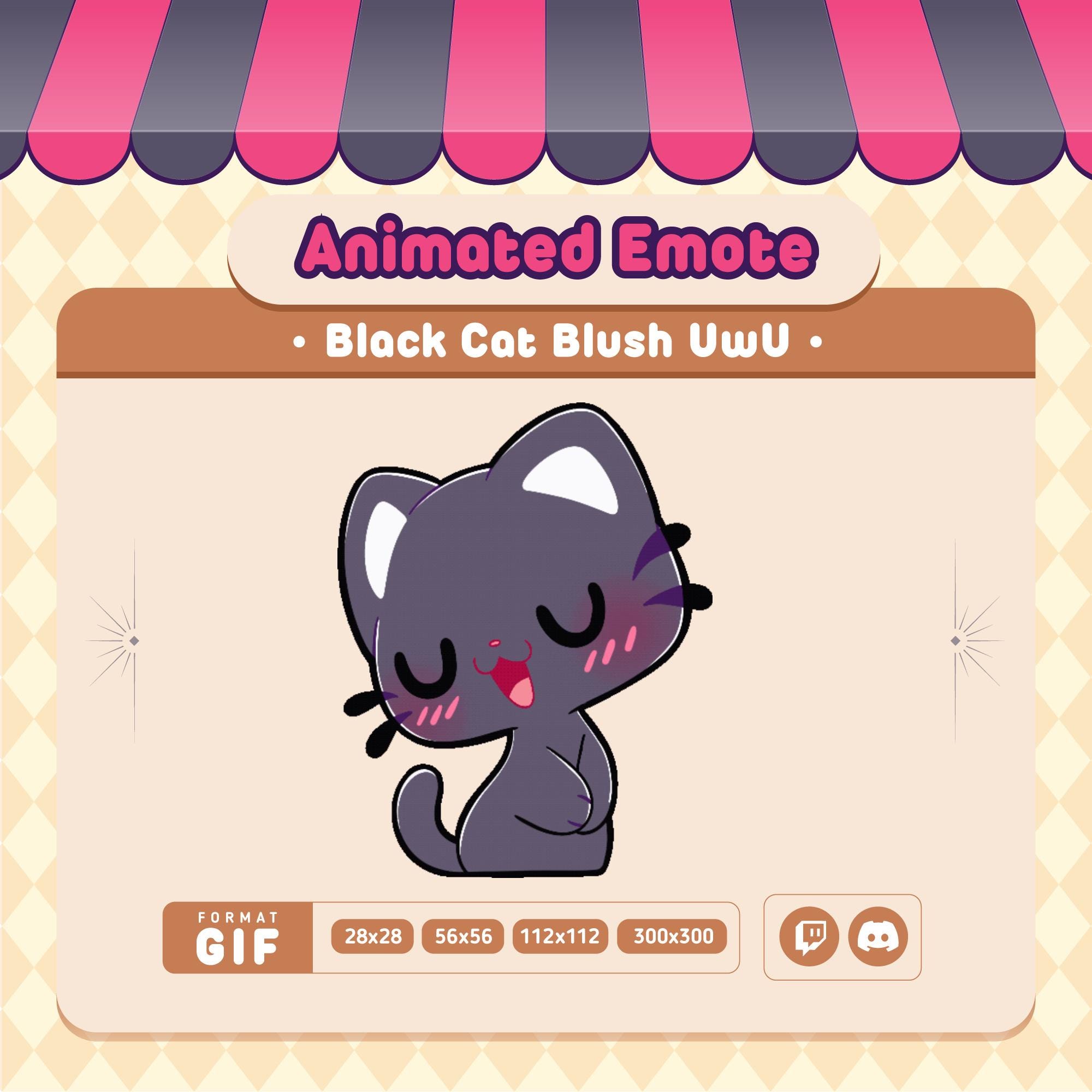 Animated Black Cat Blush UwU Emote / Cute UwU Cat / Funny Cat / Twitch / Discord / Black Cat Gif / Kawaii & Chibi / Streaming Kawaii