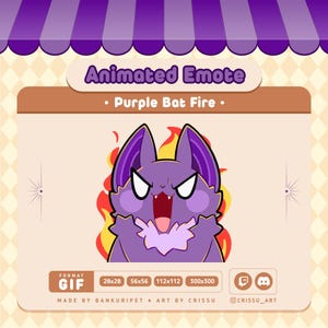 Animated Purple Bat on Fire Emote / Hellmo Bat / Funny Bat Animated Emote / Twitch / Discord / Kawaii & Chibi / Bat Gif / Streaming Kawaii