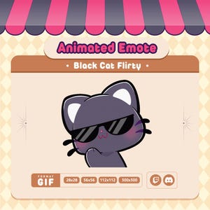 Gesto coqueto animado de gato negro / Gato coqueto / Twitch / Discord / Kawaii y Chibi / Gif de gato negro / Transmisión Kawaii