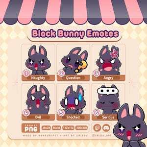 Black Bunny-emotes / 6 Bunny-emotespakket / Twitch-emotes / Discord-emotes / Kawaii Black Bunny-emoji / Kawaii en chibi / Streaming-kawaii