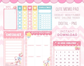 Lindo Memo Pad / Digital / Goodnotes / Planificador / Lista de verificación / Rastreador de hábitos / Papelería Kawaii / Estética