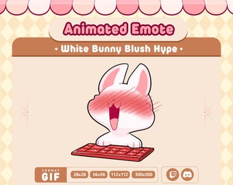 Animated White Bunny Blush Hype Emote / Hype Bunny / Blushing Bunny / Twitch / Discord / Gif White Bunny / Funny Bunny / Streaming Kawaii