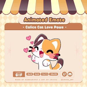 Gesto animado de amor con patas de gato calicó / Gato enamorado / Gato con patas / Twitch / Discord / Gesto kawaii / Gif de gato calicó / Transmisión kawaii