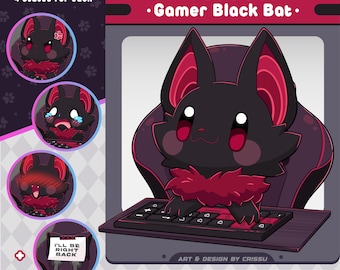 Gamer Black Bat PNGTuber | Avatar for Streaming Twitch, Discord and Youtube | Voice Reactive Images Ready To Use in Veadotube |Halloween PNG