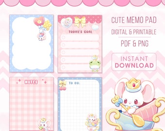 Lindo Memo Pad / Digital / Imprimible / Notas / Lista de verificación / PDF & PNG / Papelería Kawaii / Estética