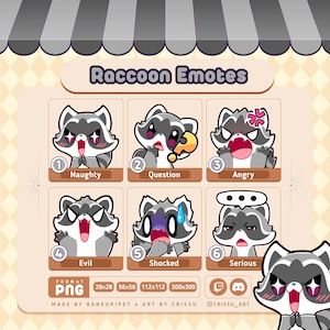 Raccoon Emotes | 6 Cute Raccoon Emotes Pack | Funny Raccoon | Twitch Emotes | Discord Emotes | Kawaii&Chibi | Cute Emojis | Streaming Kawaii