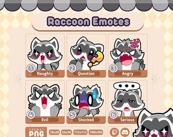 Chibi Raccoon Funny Emotes | Kawaii Twitch & Discord Pack (Digital Download)