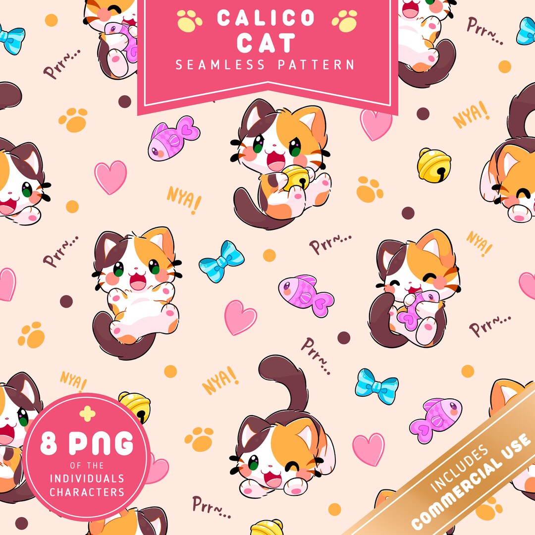 Calico Cat Pattern | Commercial Use | Seamless Pattern | Calico Cat ...