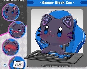 Gamer Black Cat PNGTuber | Cute Black Cat | Twitch Streaming Avatar | Vtuber Assets |Funny PNGtuber| Voice Reactive Images | ReadyToUse |OBS