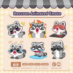 Raccoon Animated Emote Pack / 6 Cute Emotes for Twitch or Discord / Hi Raccoon / Hellmo Raccoon /Funny Raccoon /Animal GIF /Streaming Kawaii