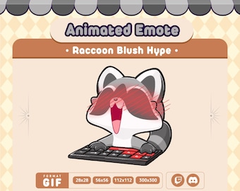 Animated Raccoon Blush Hype Emote / Hype Raccoon / Blushing Raccoon / Twitch / Discord / Gif Raccoon / Funny Raccoon / Streaming Kawaii