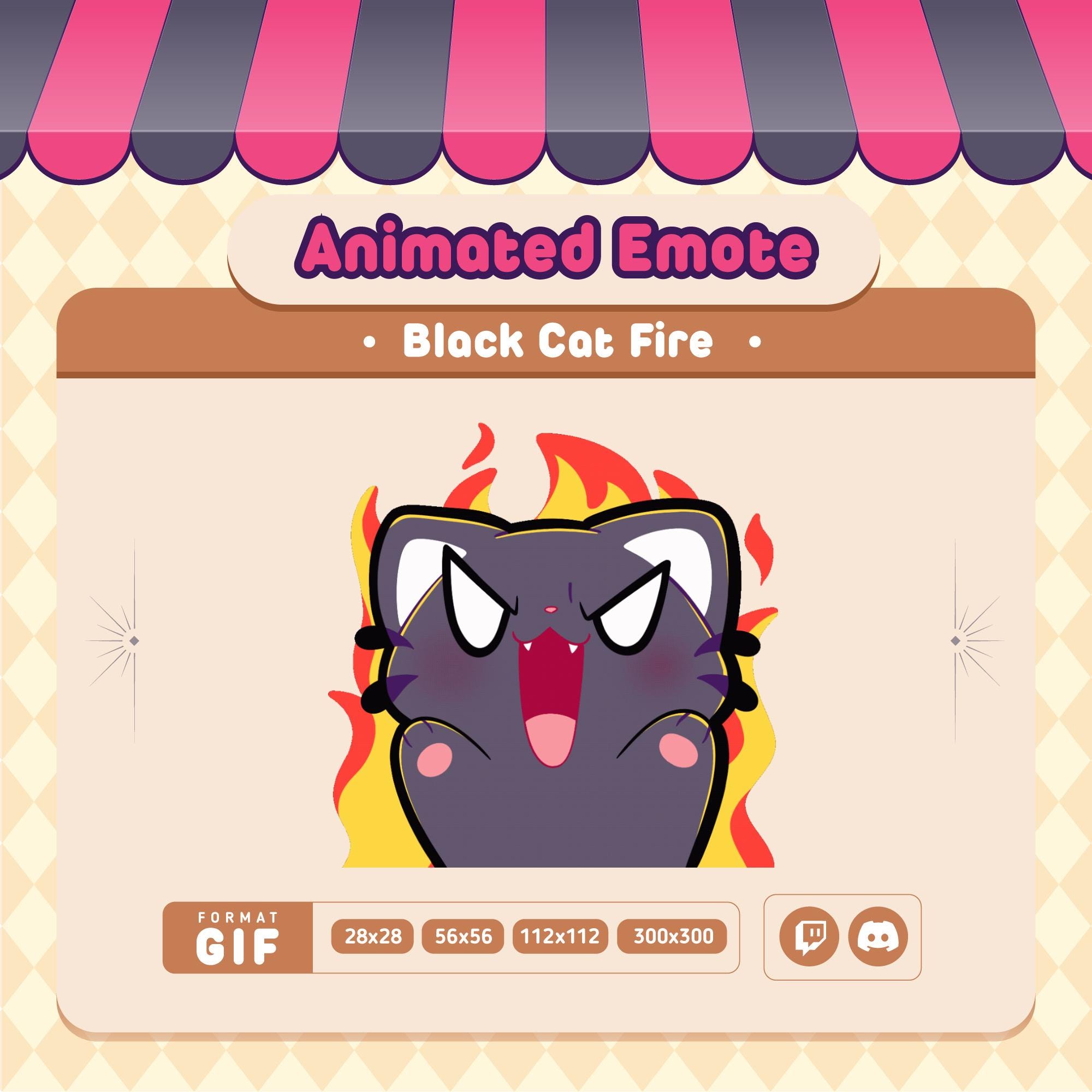 Animated Black Cat on Fire Emote / Hellmo Cat / Funny Cat emote / Twitch / Discord / Kawaii & Chibi / Black Cat Gif / Streaming Kawaii