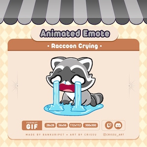 Geanimeerde wasbeer huilende emote / schattige huilende wasbeer / grappige emote / Twitch / Discord / Kawaii & Chibi / Sad Raccoon Gif / Streaming Kawaii