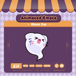 Geanimeerde schattige spookkat-emote / Halloween / Twitch / Discord / Kawaii en Chibi / Gif spookkat / Halloween-streaming