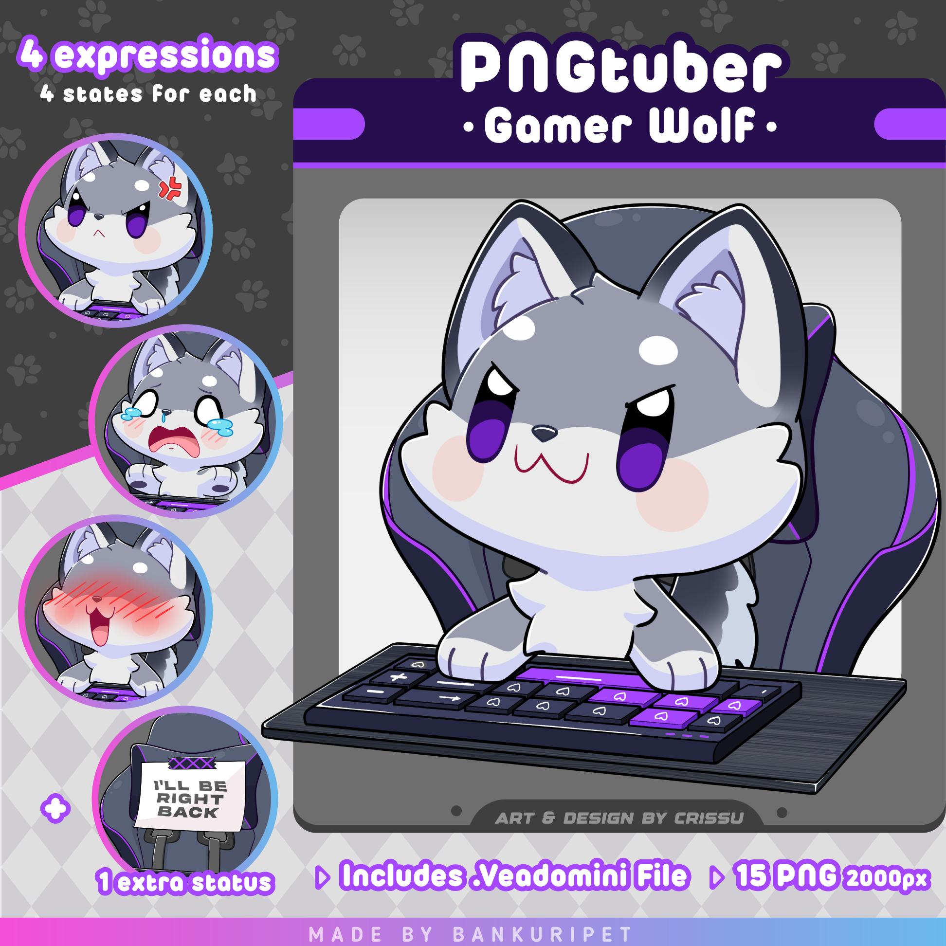 Gamer Wolf Pngtuber | Avatar for Streaming Twitch, Discord and Youtube ...