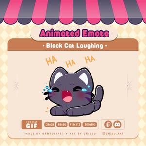 アニメの黒猫の笑うエモート / LoL 猫 / 笑うエモート / 面白い猫 / Twitch / Discord / Kawaii&Chibi / 黒猫 GIF / ストリーミング Kawaii
