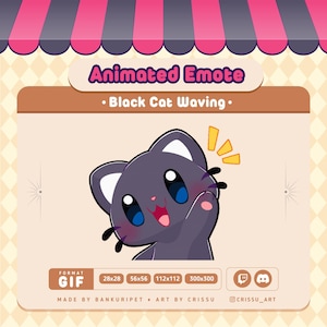 Animated Black Cat Waving Emote / Hi Cat / Twitch / Discord / Gif Black Cat / Funny Cat emote / Kawaii & Chibi / Streaming Kawaii