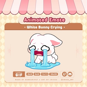 Animated White Bunny Crying Emote / Crying Bunny / Funny Bunny emote / Twitch / Discord / Kawaii&Chibi / White Bunny Gif / Streaming Kawaii