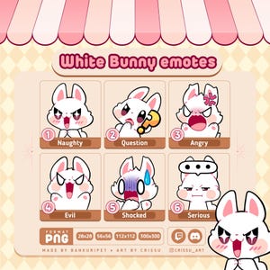 White Bunny Emotes / 6 Bunny Emotes Pack / Twitch Emotes / Discord Emotes / Kawaii White Bunny Emoji / Kawaii & Chibi / Streaming Kawaii