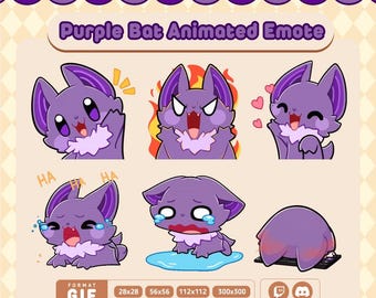 Purple Bat Animated Emote Pack / Cute Bat Emojis / Twitch / Discord / Hi Bat / Hellmo Bat / Love Bat / Blushing Bat / Streaming Kawaii