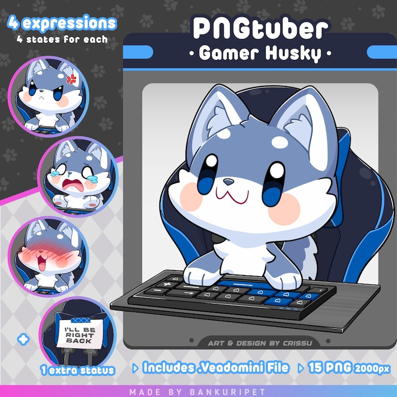 Gamer Husky Pngtuber | Cute Dog | Twitch Streaming Avatar | Vtuber ...