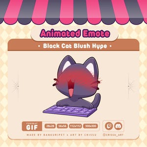 Emote animado de gato negro ruborizado / Gato animado / Twitch / Discord / Gif de gato negro / Gato divertido / Transmisión kawaii