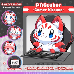 Kitsune blanco PNGTuber / Avatar para streaming en Twitch, Discord y YouTube / Imágenes reactivas a la voz listas para usar en Veadotube / OBS