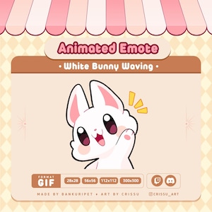 Animated White Bunny Waving Emote / Hi Bunny / Twitch / Discord / Gif White Bunny / Cute Funny Bunny emote / Kawaii&Chibi / Streaming Kawaii
