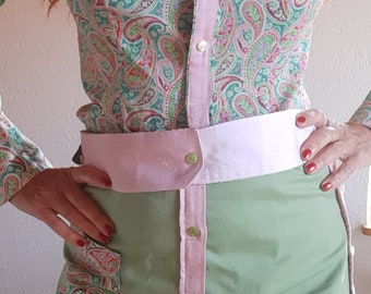 Upcycling - Zweiteiler aus 3 Hemden: Rock und Bluse im Paisley Muster rosa grün