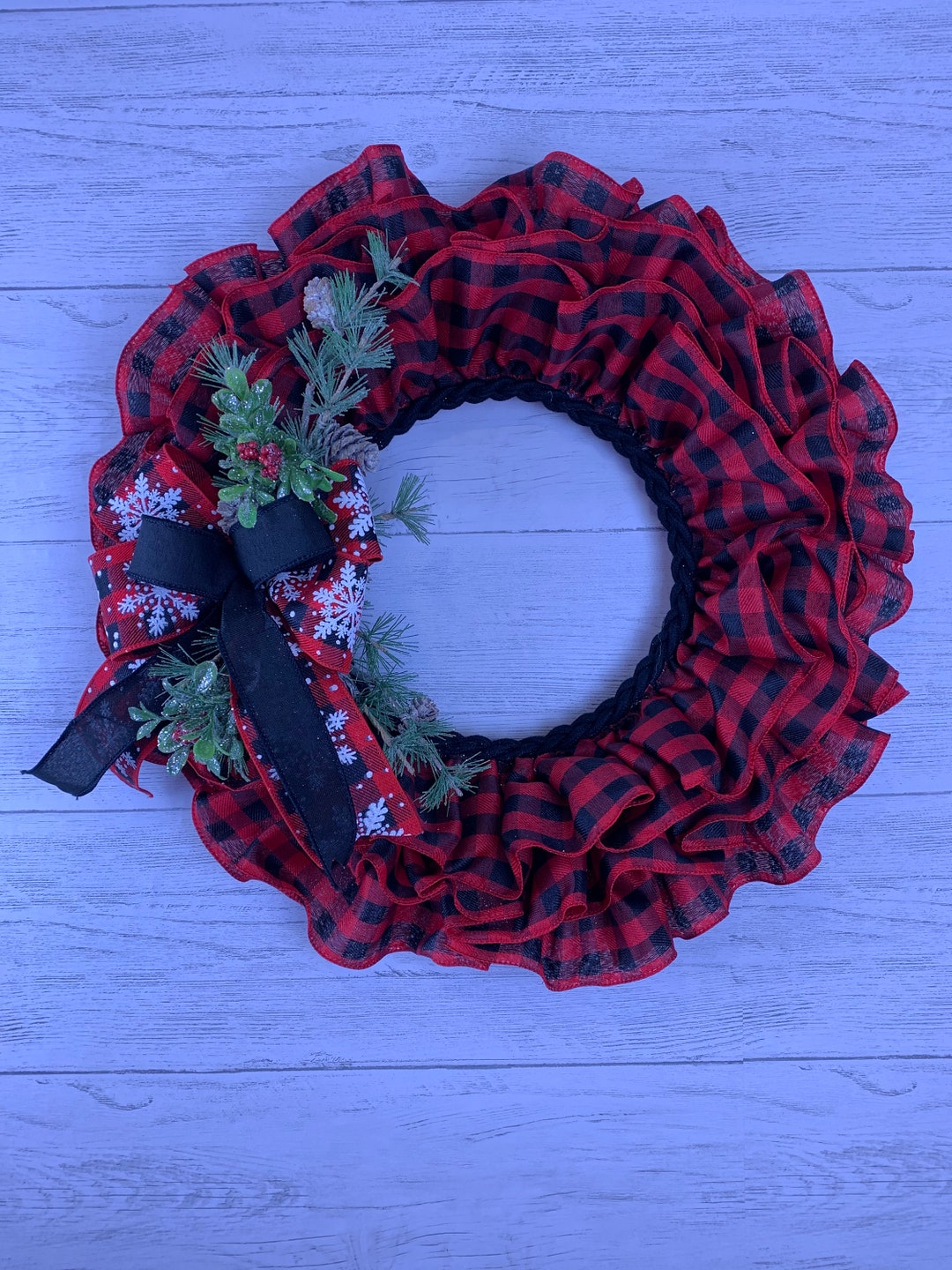 Red and Black Buffalo Plaid Wreath - Etsy