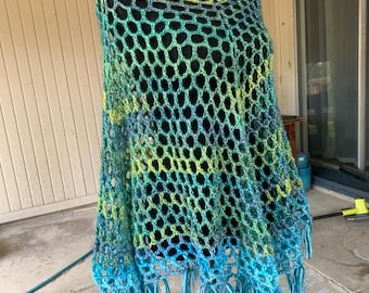 Green Multi color ombré poncho