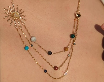 Sun necklace/ half sun necklace / half suns/ carnelian agate/ sun necklace/ sun / triple necklace/ 3-in-1 necklace