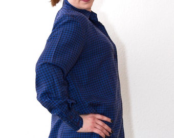 Chemise XXL en bleu avec motif houndstooth