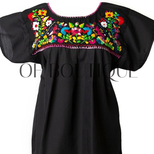 Mexican Blouse Traditional Embroidered Black All Sizes Plus - Etsy