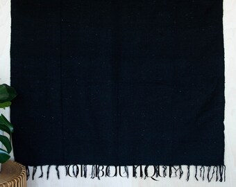 Handmade Mexican BLACK Blanket Boho Beach Camping Southwestern Yoga Serape Falsa Woven Throw