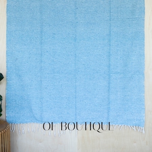 Handmade Mexican Light Blue Blanket Boho Beach Camping Southwestern Yoga Falsa Woven Throw