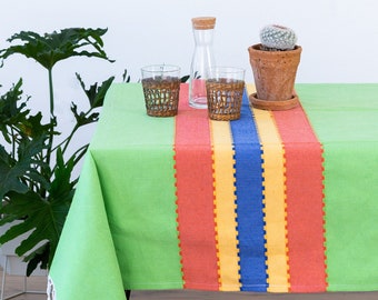 Handmade Mexican Tablecloth Rectangle Table Linen - Lime Green #4 Boho Home Decor Mexican Style Decor