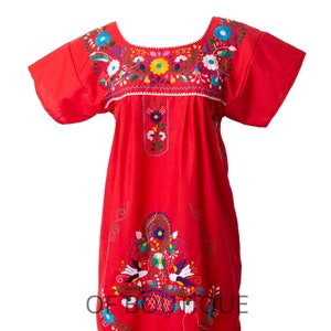 Mexican Dress Women's RED Embroidered Puebla Dresses