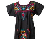 Mexican Dress Women 39 s Hand Embroidered Traditional Dress - Black