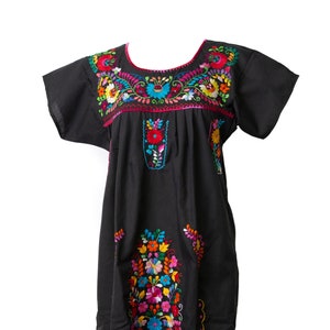 Mexican Dress Women's Hand Embroidered Traditional Dress - Black
