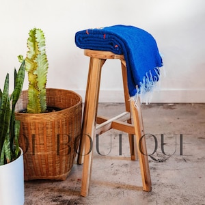 HEAVYWEIGHT Thick Mexican Blanket - PAJARO Royal Blue - Handmade Authentic Soft Yoga Pilates