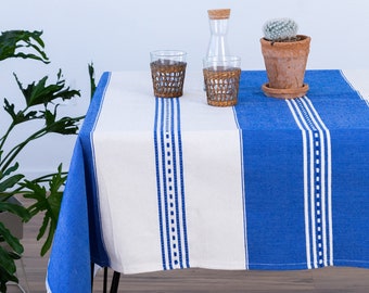 Handmade Mexican Tablecloth Rectangle Table Linen - Royal Blue #3 Boho Home Decor Mexican Style Decor