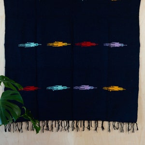 HEAVYWEIGHT Thick Mexican Blanket - PAJARO Navy Blue - Handmade Authentic Soft Yoga Pilates