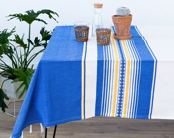 Handmade Mexican Tablecloth Rectangle Table Linen - Royal Blue #4 Boho Home Decor Mexican Style Decor