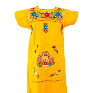 Handmade Embroidered Mexican Dress: Fiesta Style Yellow Maxi