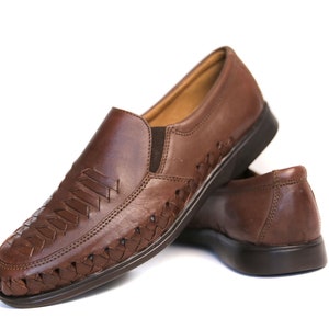 Men&#39;s Brown Leather Huarache Sandals - Handwoven Closed Toe Shoes
