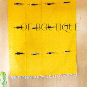 HEAVYWEIGHT Thick Mexican Blanket - PAJARO YELLOW - Handmade Authentic Soft Yoga Pilates