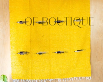 HEAVYWEIGHT Thick Mexican Blanket PAJARO YELLOW - Handmade Authentic Soft Yoga Pilates