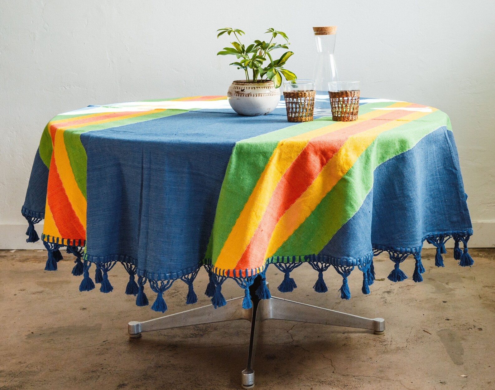 Mexican Round Tablecloth Handmade Table Linen MULTI 2 Blue Etsy