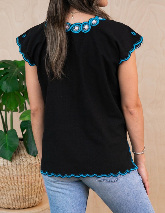 Blusa mexicana FLOR tradicional bordada negra todas las tallas tallas grandes blusas sin mangas